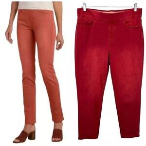 Soft Surroundings The Ultimate Denim Pull On Straight Jeans  Womens Size L   Red